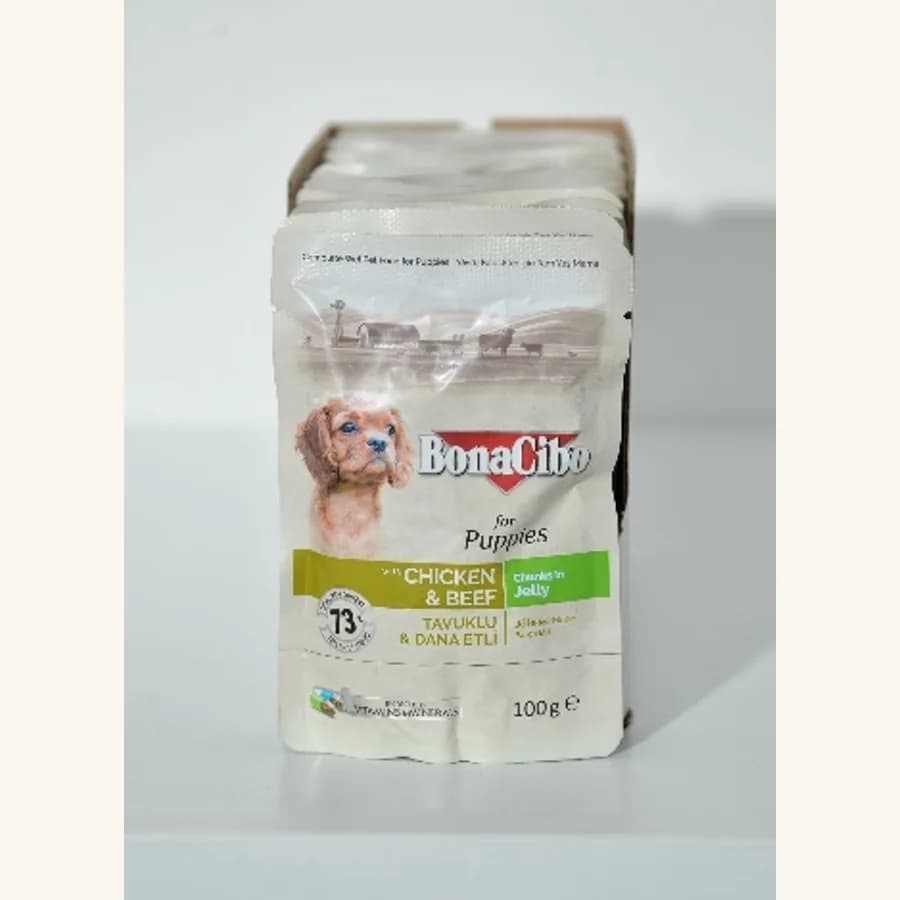 Product photo: BONACIBO PUPPY chicken & beef 100G
